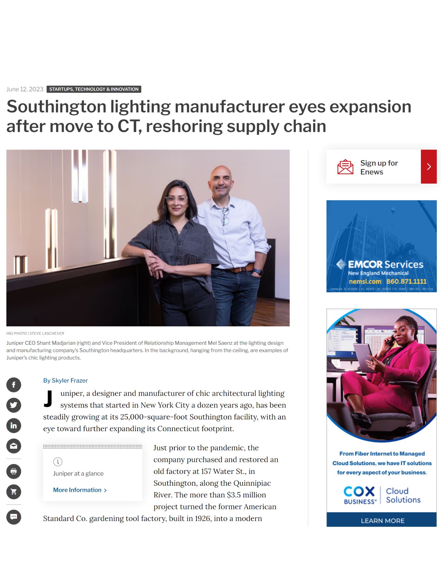 Juniper featured in Hartford Business Journal